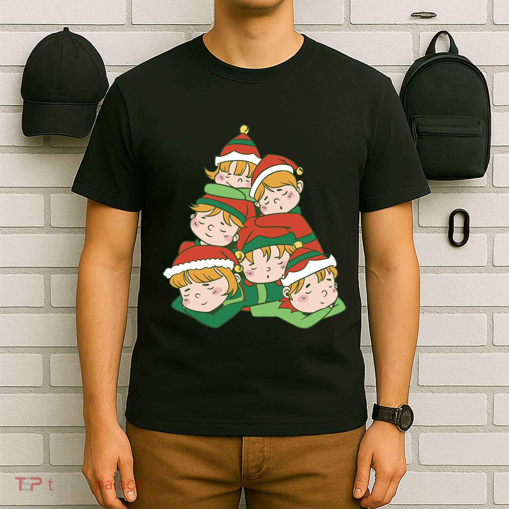 Sleepy Elves Cute Christmas Holiday T-Shirt