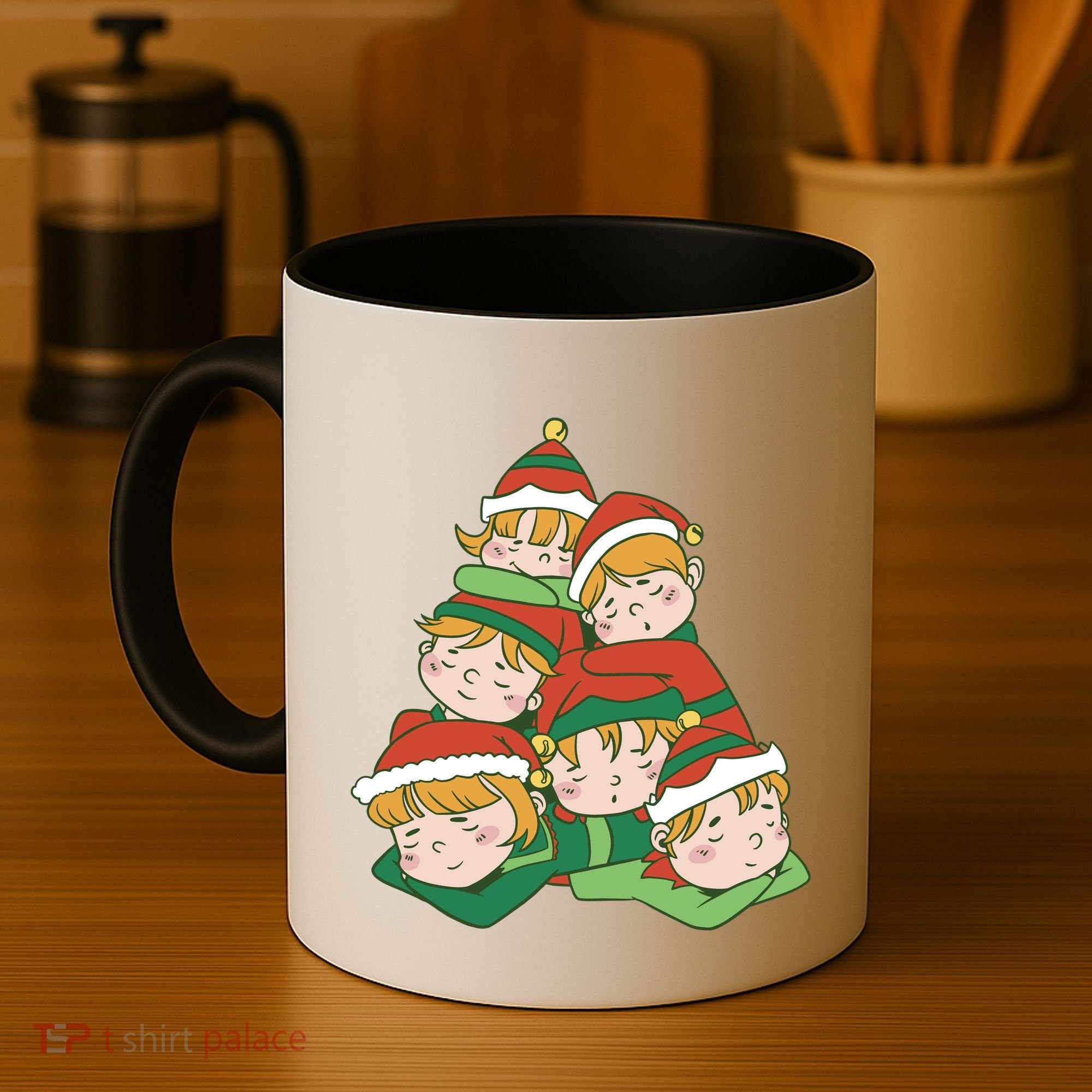 Sleepy Elves Cute Christmas Holiday Coffee Mug