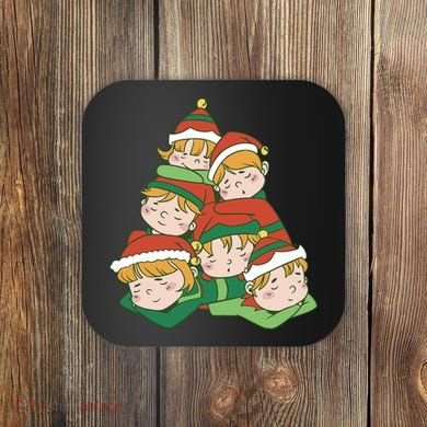Sleepy Elves Cute Christmas Holiday Coaster