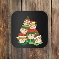 Sleepy Elves Cute Christmas Holiday Coaster thumb 0