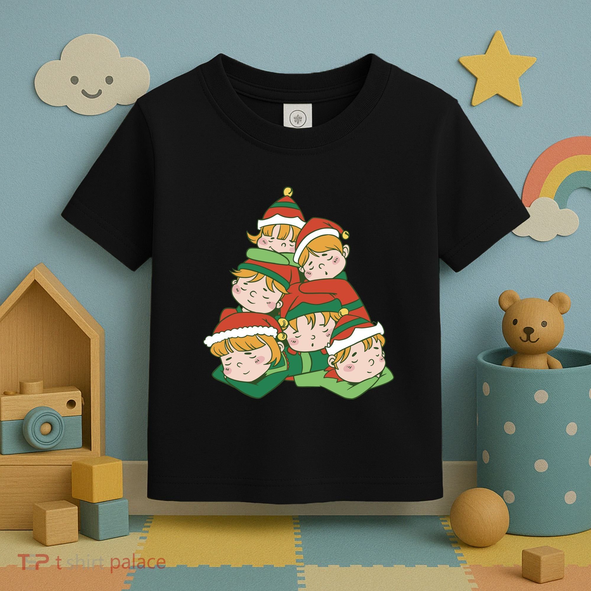 Sleepy Elves Cute Christmas Holiday Toddler T-Shirt