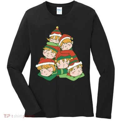 Sleepy Elves Cute Christmas Holiday Women's Long Sleeve Shirt
