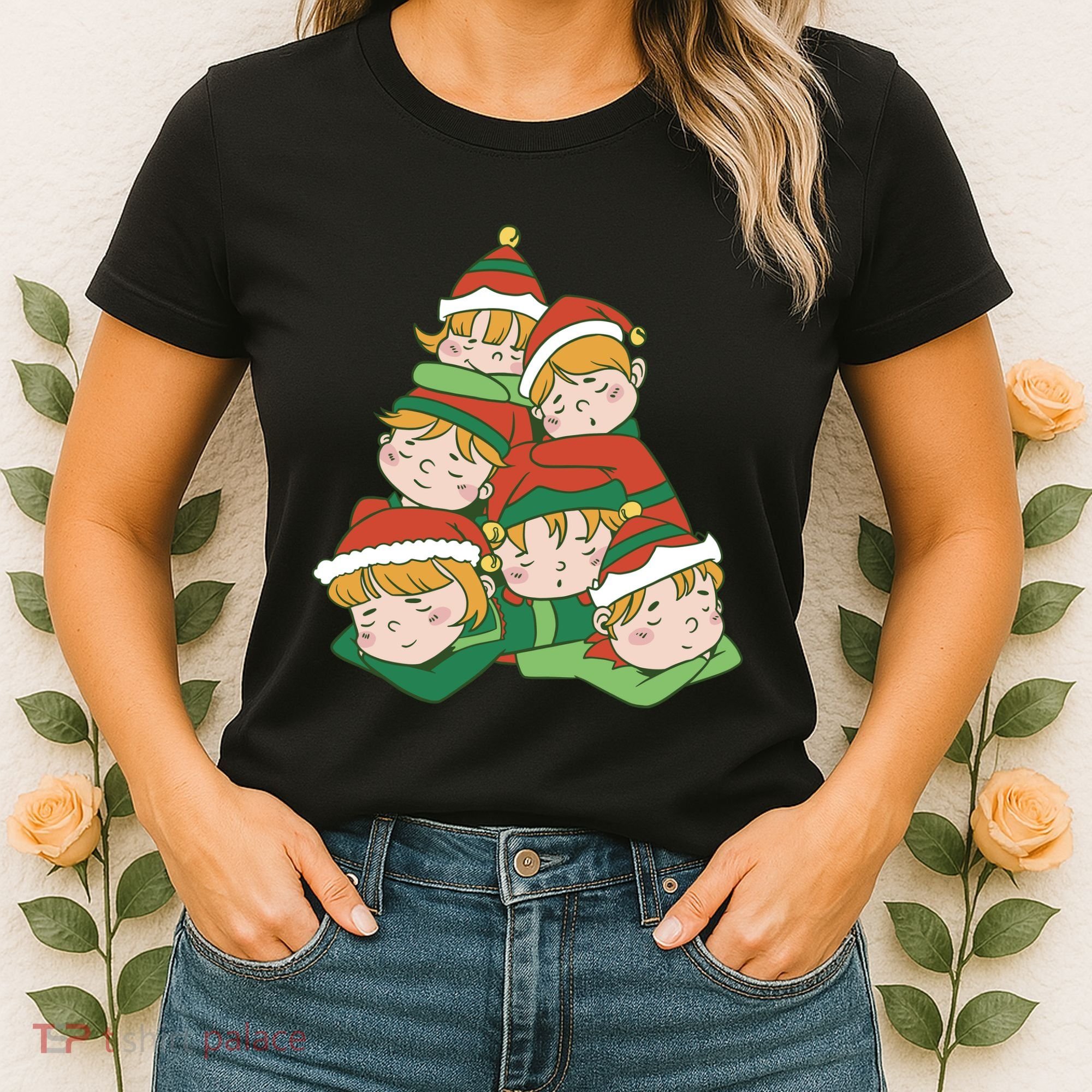 Sleepy Elves Cute Christmas Holiday Women's T-Shirt