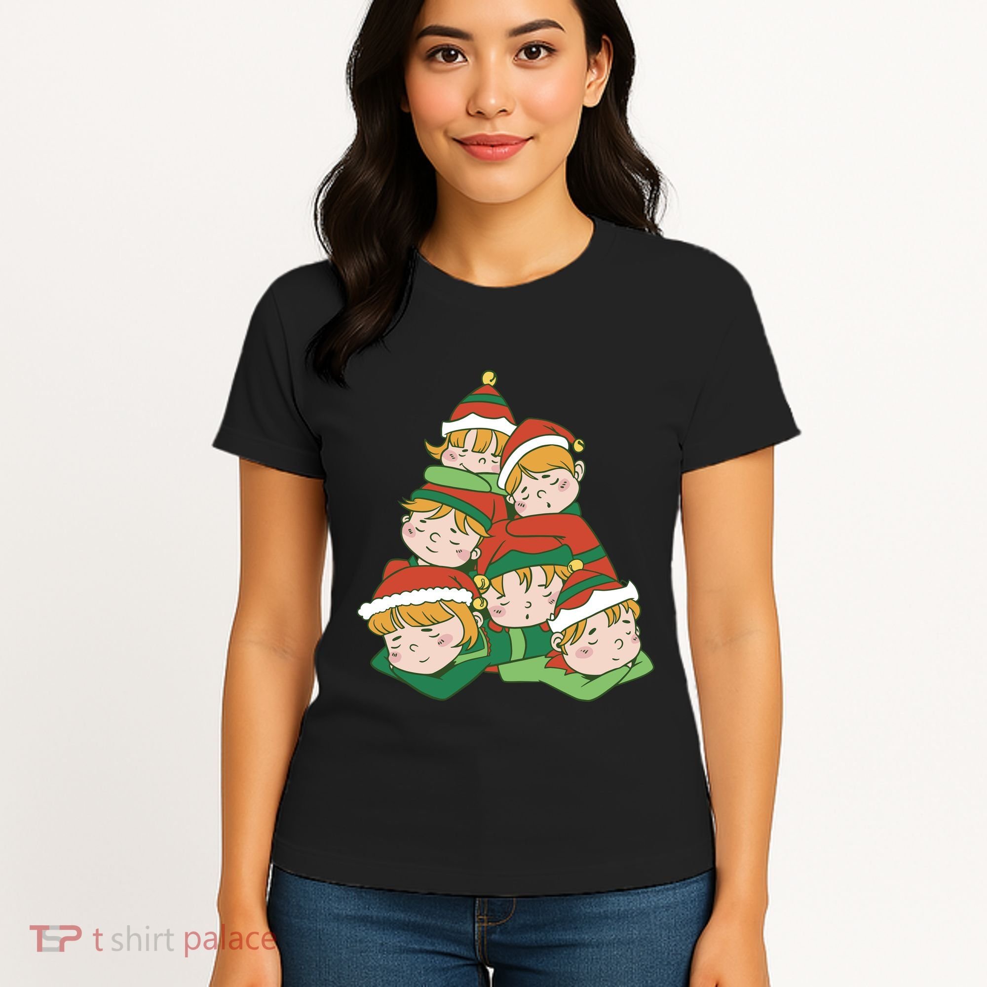 Sleepy Elves Cute Christmas Holiday Women's T-Shirt