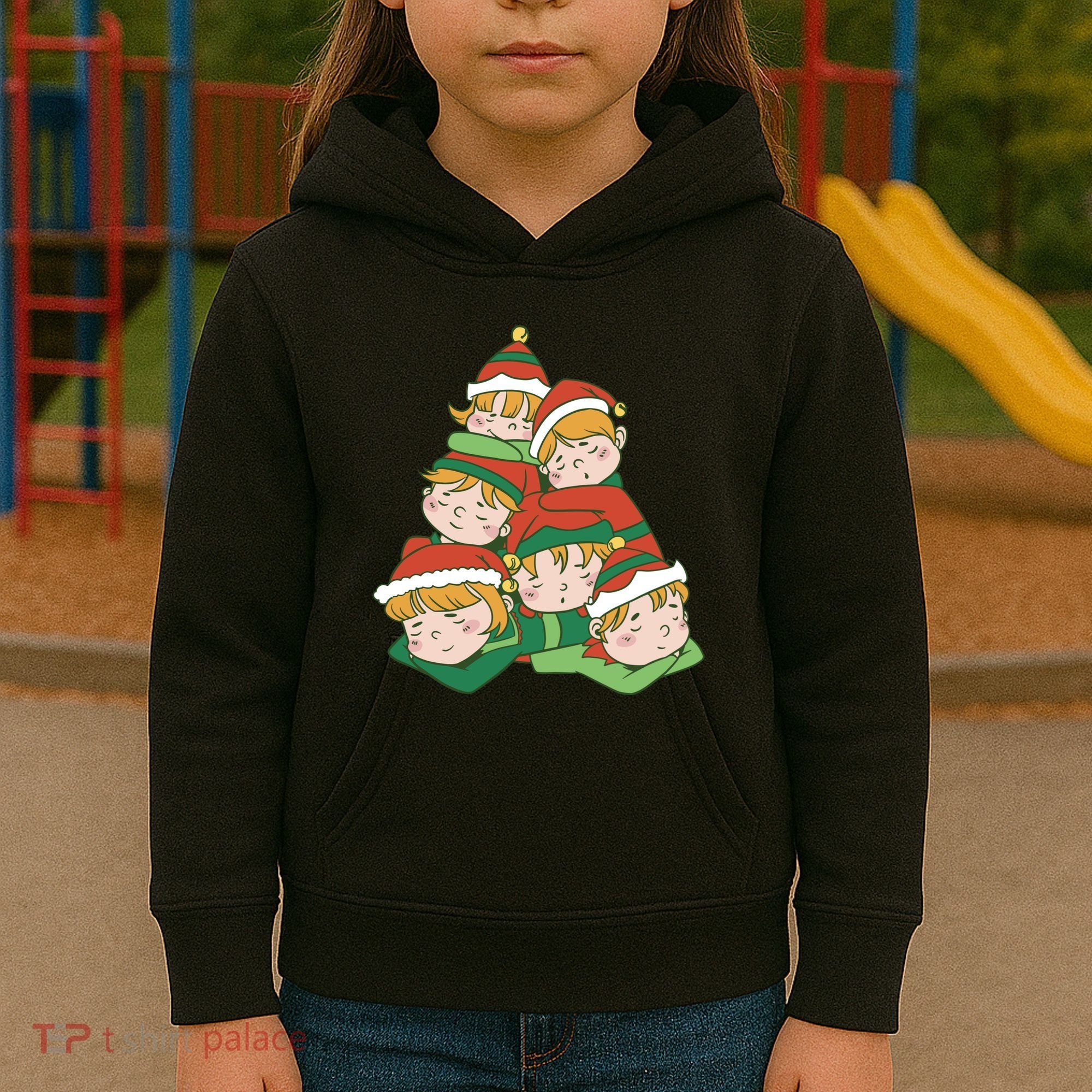 Sleepy Elves Cute Christmas Holiday Kids Hoodie