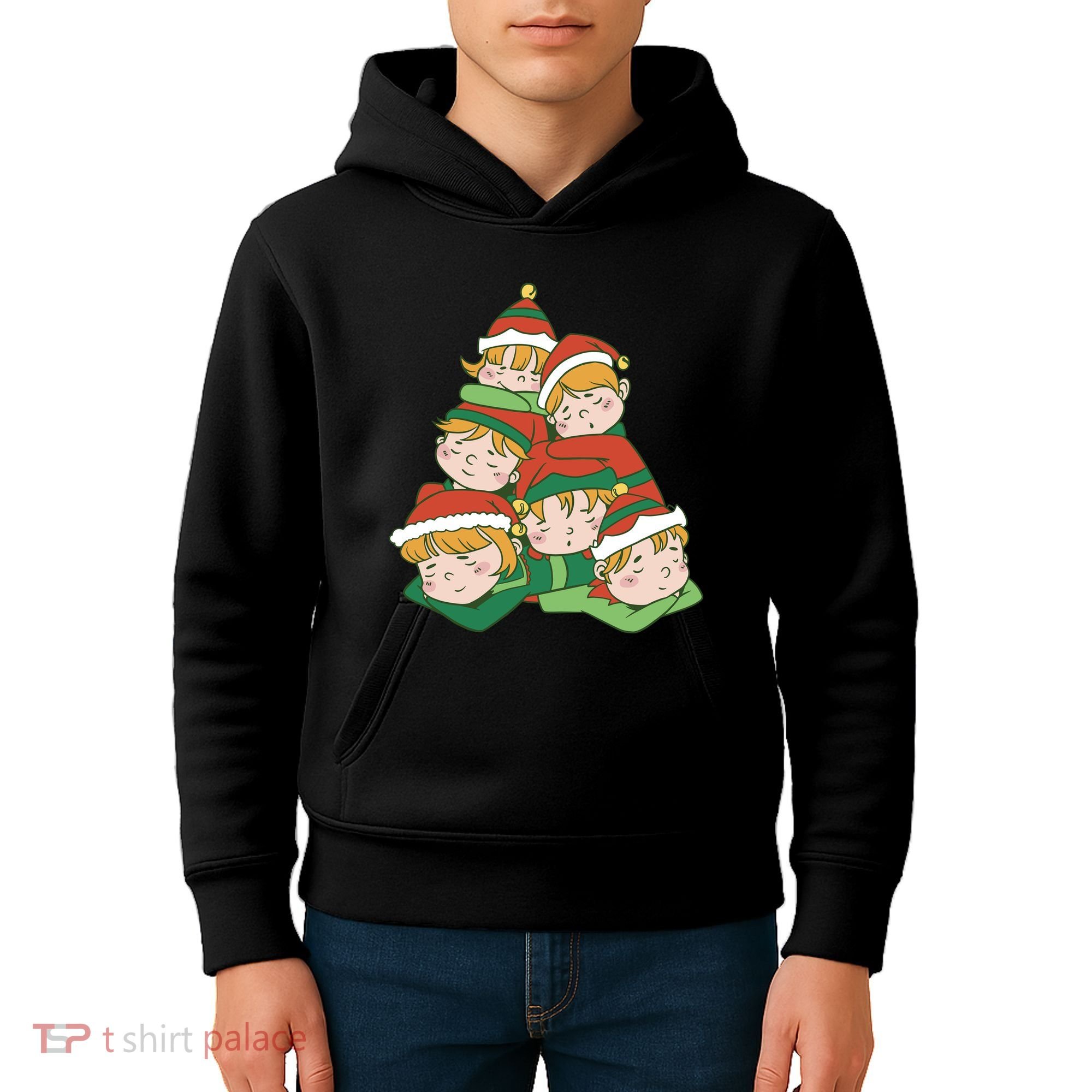 Sleepy Elves Cute Christmas Holiday Kids Hoodie
