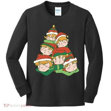 Sleepy Elves Cute Christmas Holiday Kids Long Sleeve Shirt