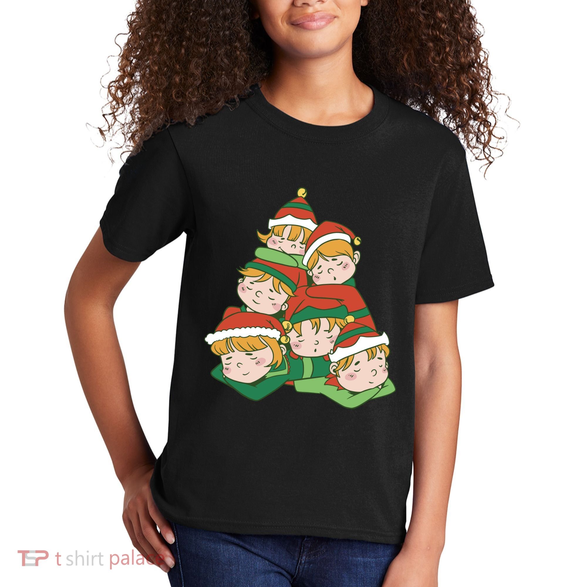 Sleepy Elves Cute Christmas Holiday Kids T-Shirt