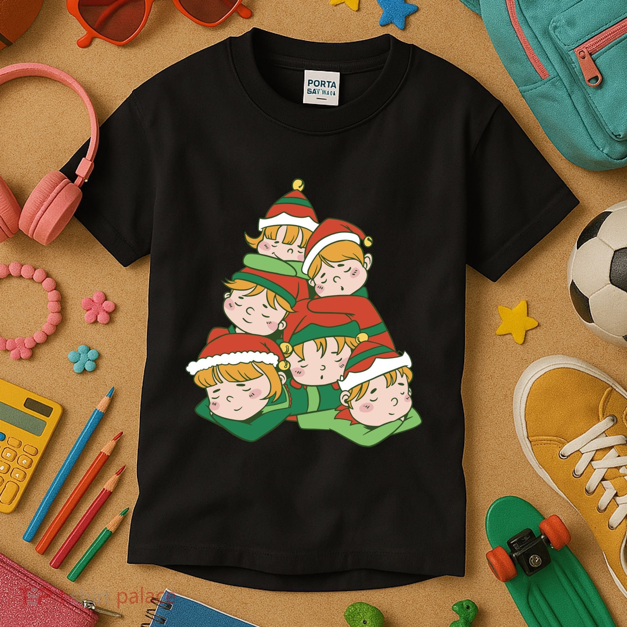Sleepy Elves Cute Christmas Holiday Kids T-Shirt