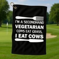 Secondhand Vegetarian Cows Eat Grass Golf Towel thumb 1