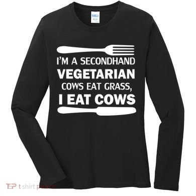 Secondhand Vegetarian Cows Eat Grass Women's Long Sleeve Shirt