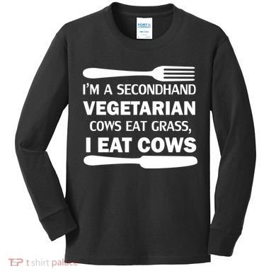 Secondhand Vegetarian Cows Eat Grass Kids Long Sleeve Shirt