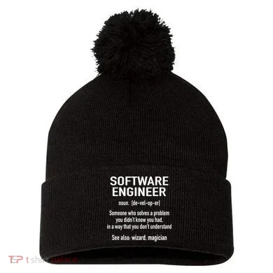 Software Engineer Developer Definition For Coder Programmer Pom Pom 12in Knit Beanie