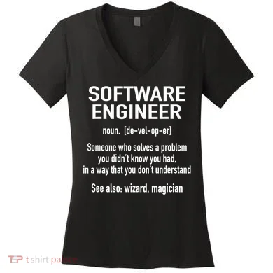 Software Engineer Developer Definition For Coder Programmer Women's V-Neck T-Shirt