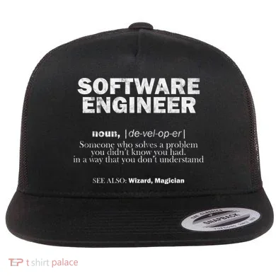 Software Engineer Definition Coder Cute Gift Flat Bill Trucker Hat