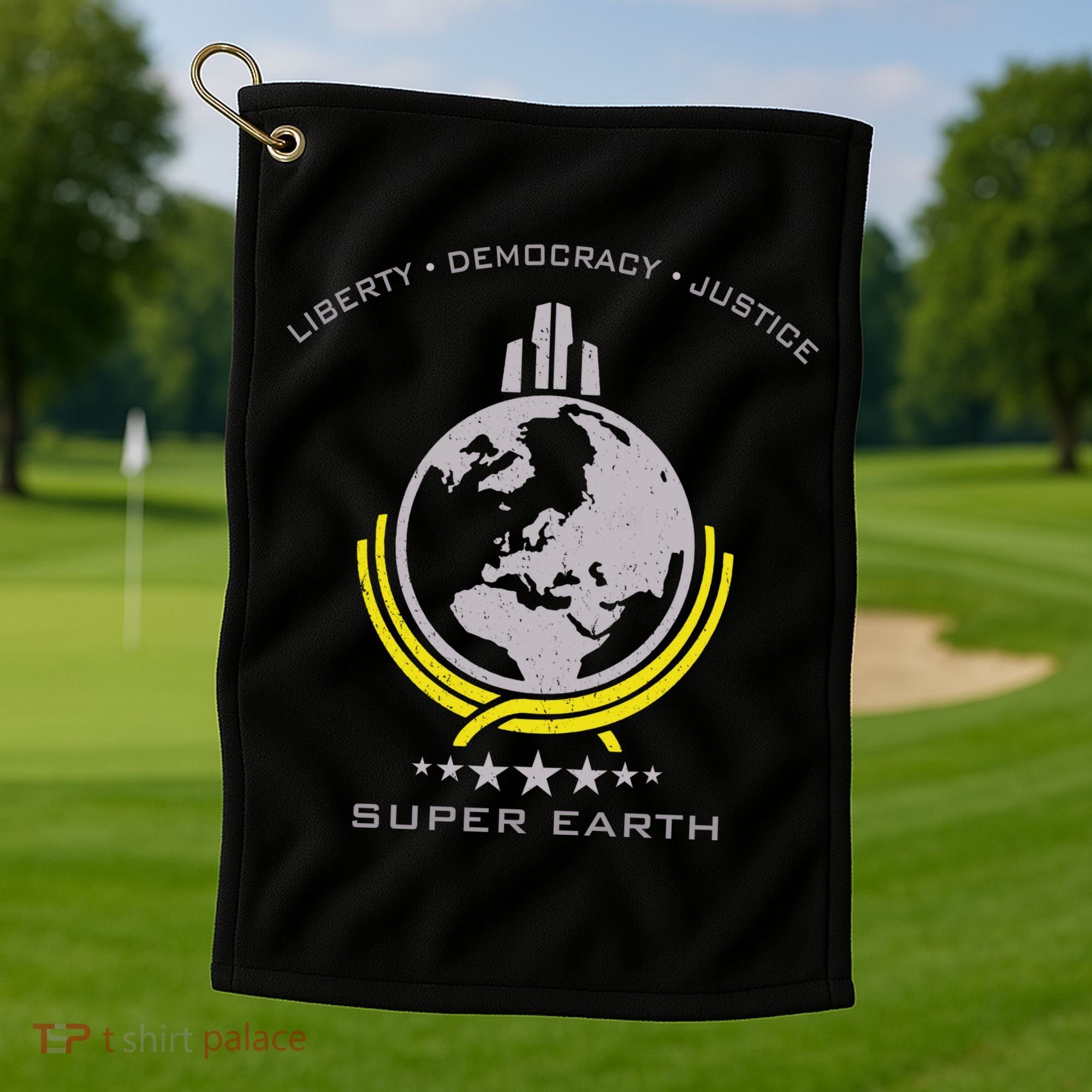 Super Earth Diving Into Hell For Liberty Golf Towel