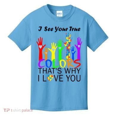See Your True Colors Autism Puzzle Hands Kids T-Shirt