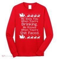 Sees You When You're Drinking Knows When You're Shit Faced Ugly Christmas Long Sleeve Shirt thumb 0
