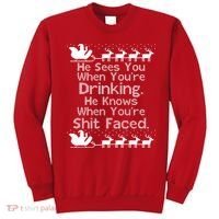 Sees You When You're Drinking Knows When You're Shit Faced Ugly Christmas Sweatshirt thumb 0