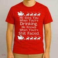 Sees You When You're Drinking Knows When You're Shit Faced Ugly Christmas T-Shirt thumb 3
