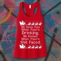 Sees You When You're Drinking Knows When You're Shit Faced Ugly Christmas Women's Tank Top thumb 3