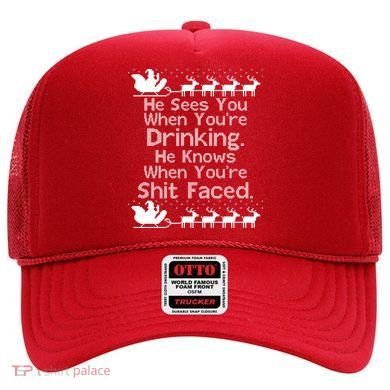 Sees You When You're Drinking Knows When You're Shit Faced Ugly Christmas Hat
