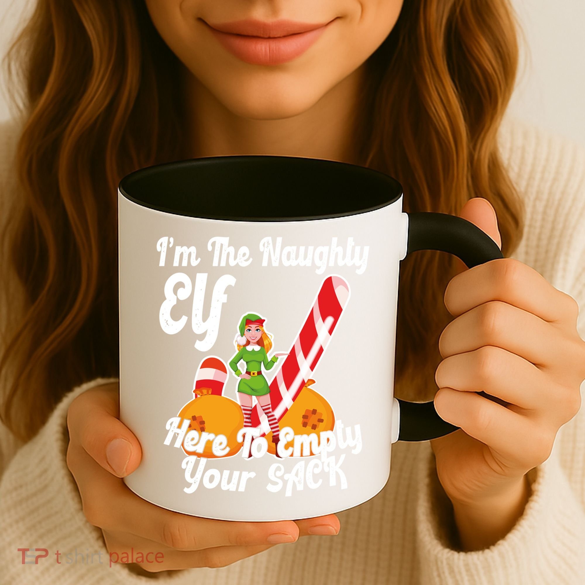 Sexy Elf Here Empty Your Sack Rude Naughty Christmas Candy Gift Coffee Mug