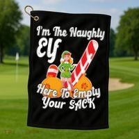 Sexy Elf Here Empty Your Sack Rude Naughty Christmas Candy Gift Golf Towel thumb 1