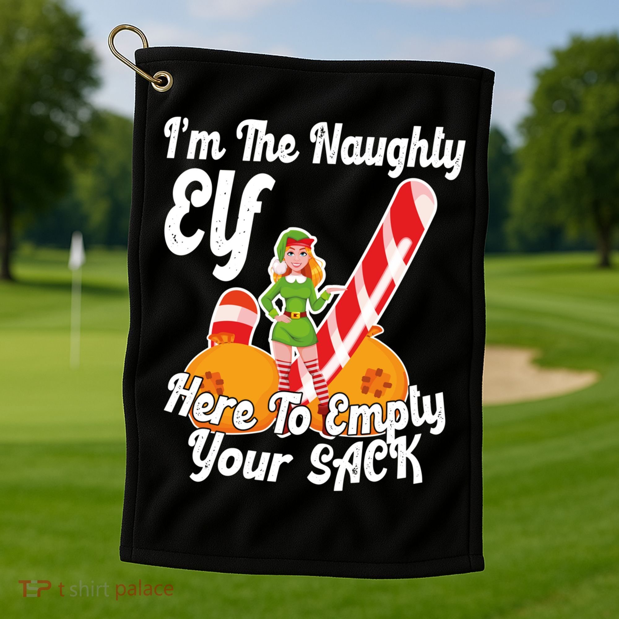 Sexy Elf Here Empty Your Sack Rude Naughty Christmas Candy Gift Golf Towel