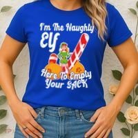 Sexy Elf Here Empty Your Sack Rude Naughty Christmas Candy Gift Women's T-Shirt thumb 2