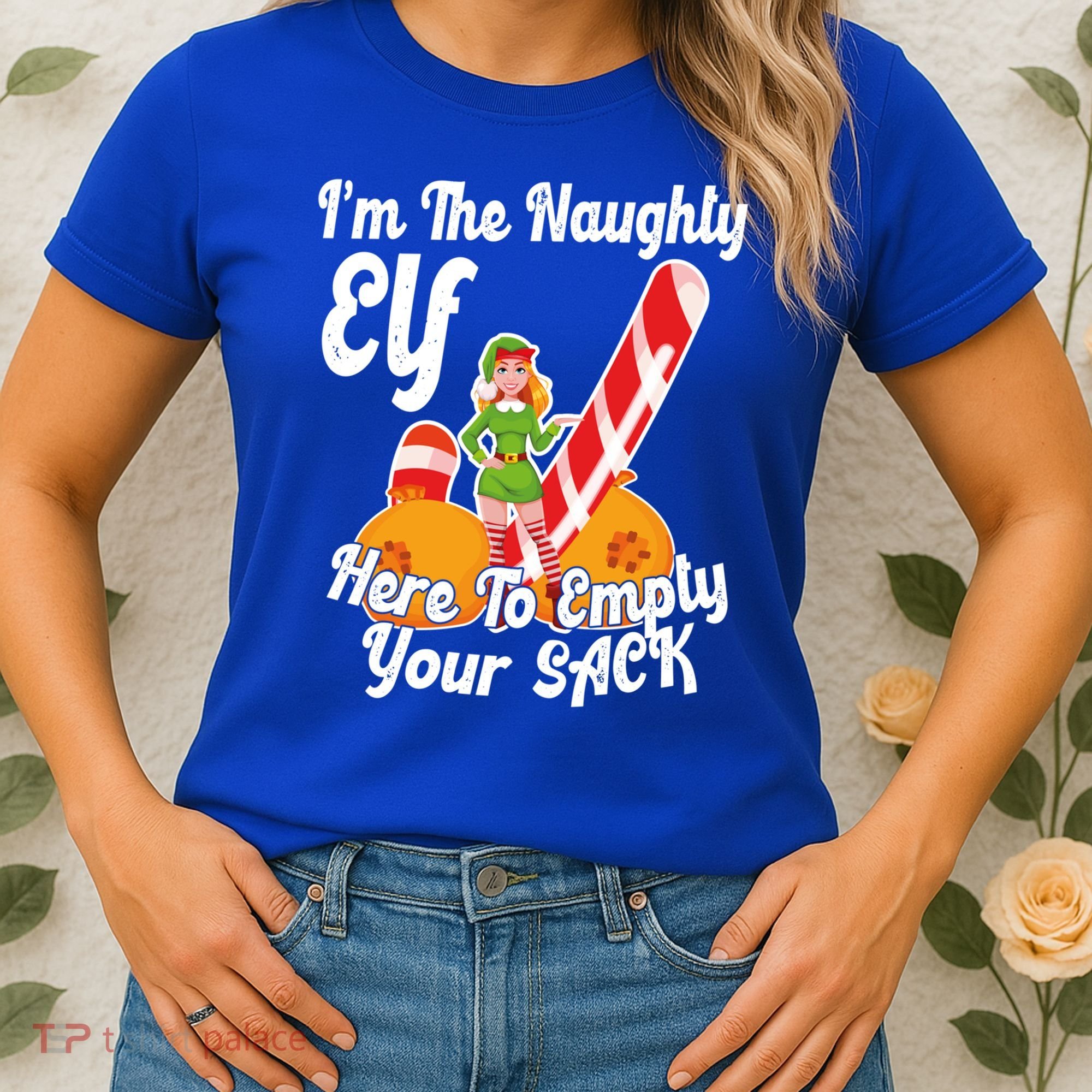Sexy Elf Here Empty Your Sack Rude Naughty Christmas Candy Gift Women's T-Shirt