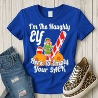 Sexy Elf Here Empty Your Sack Rude Naughty Christmas Candy Gift Women's T-Shirt thumb 3
