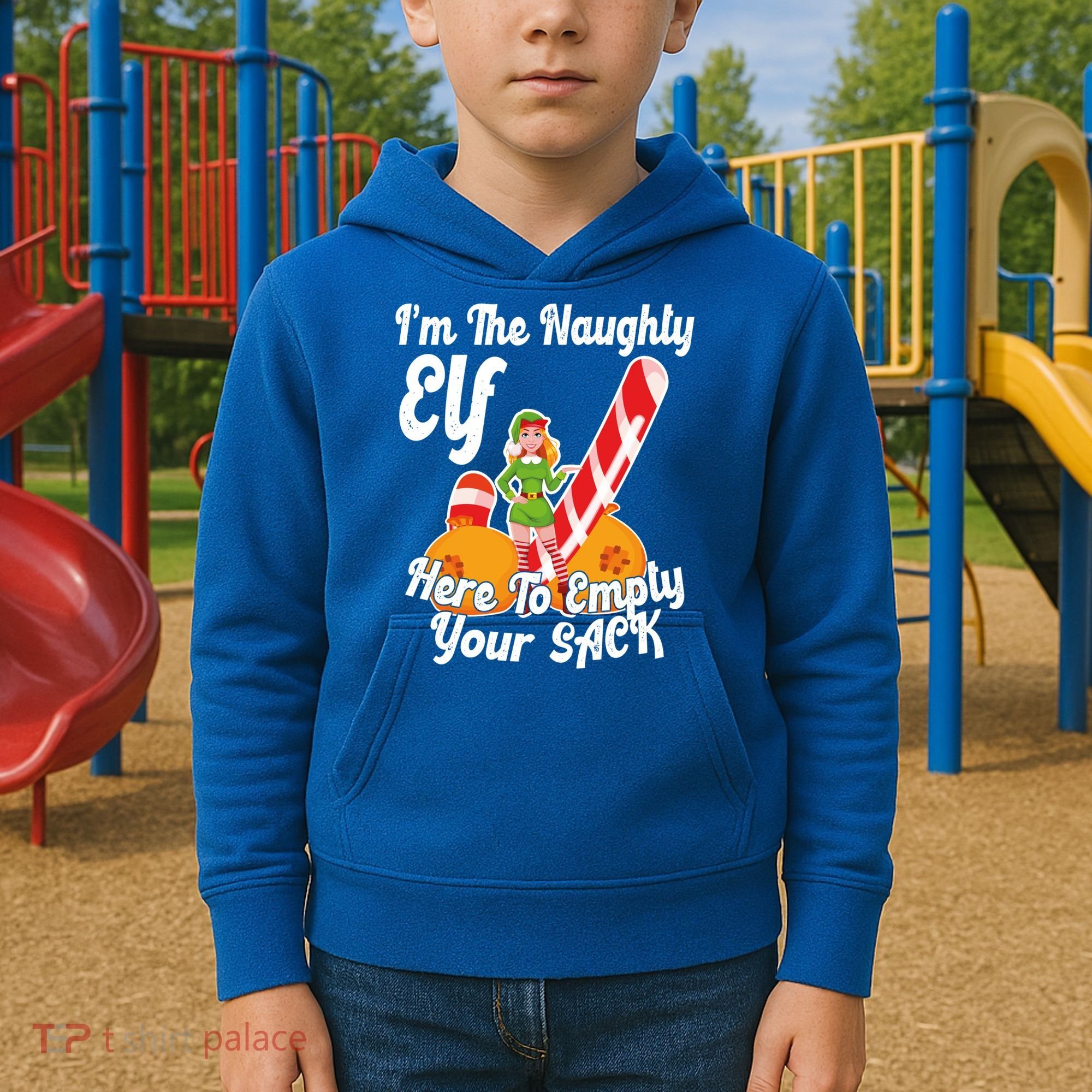Sexy Elf Here Empty Your Sack Rude Naughty Christmas Candy Gift Kids Hoodie
