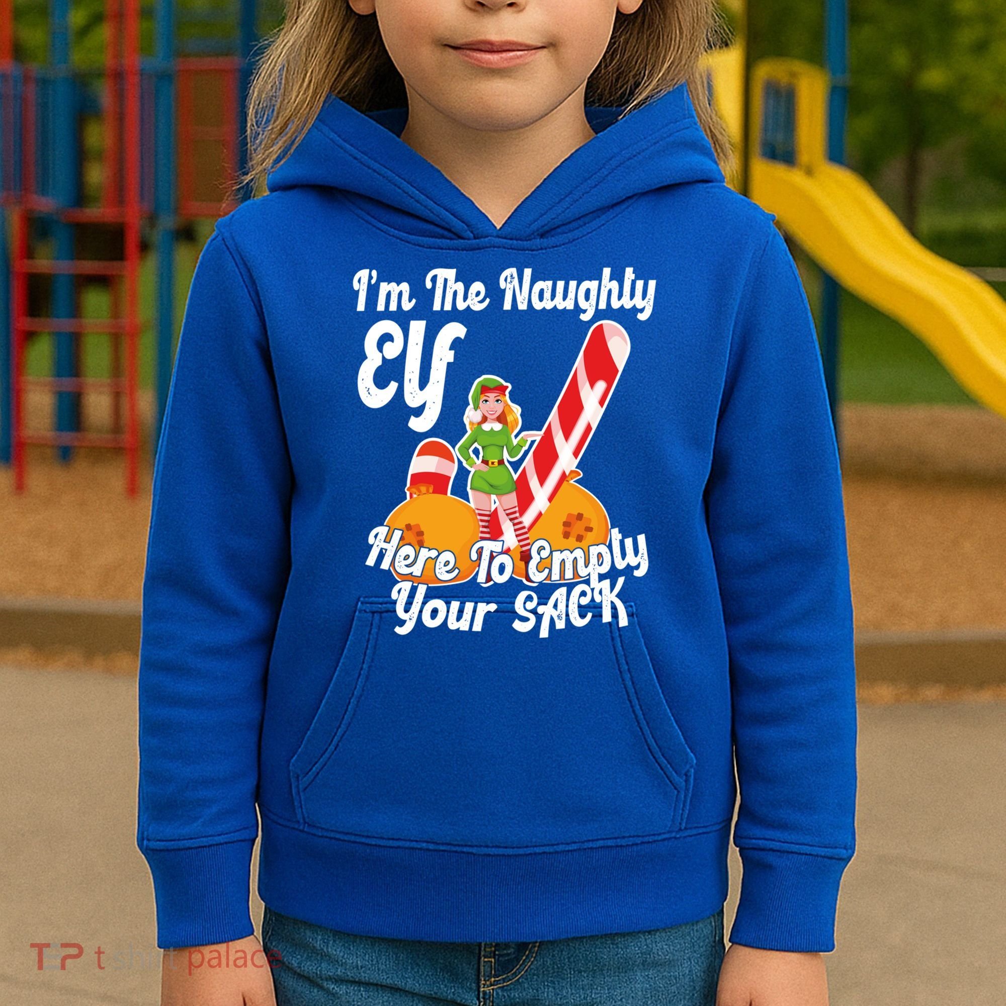 Sexy Elf Here Empty Your Sack Rude Naughty Christmas Candy Gift Kids Hoodie
