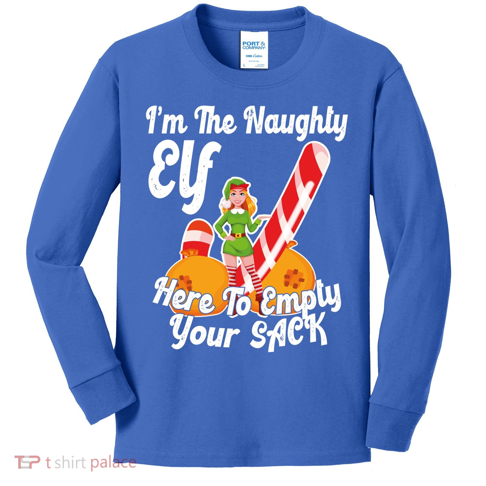 Sexy Elf Here Empty Your Sack Rude Naughty Christmas Candy Gift Kids Long Sleeve Shirt