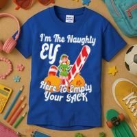 Sexy Elf Here Empty Your Sack Rude Naughty Christmas Candy Gift Kids T-Shirt thumb 3