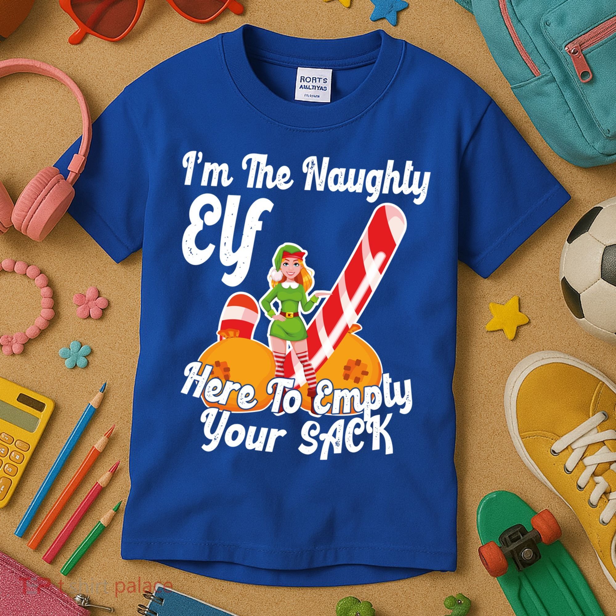 Sexy Elf Here Empty Your Sack Rude Naughty Christmas Candy Gift Kids T-Shirt