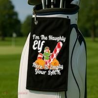 Sexy Elf Here Empty Your Sack Rude Naughty Christmas Candy Funny Gift Golf Towel thumb 2