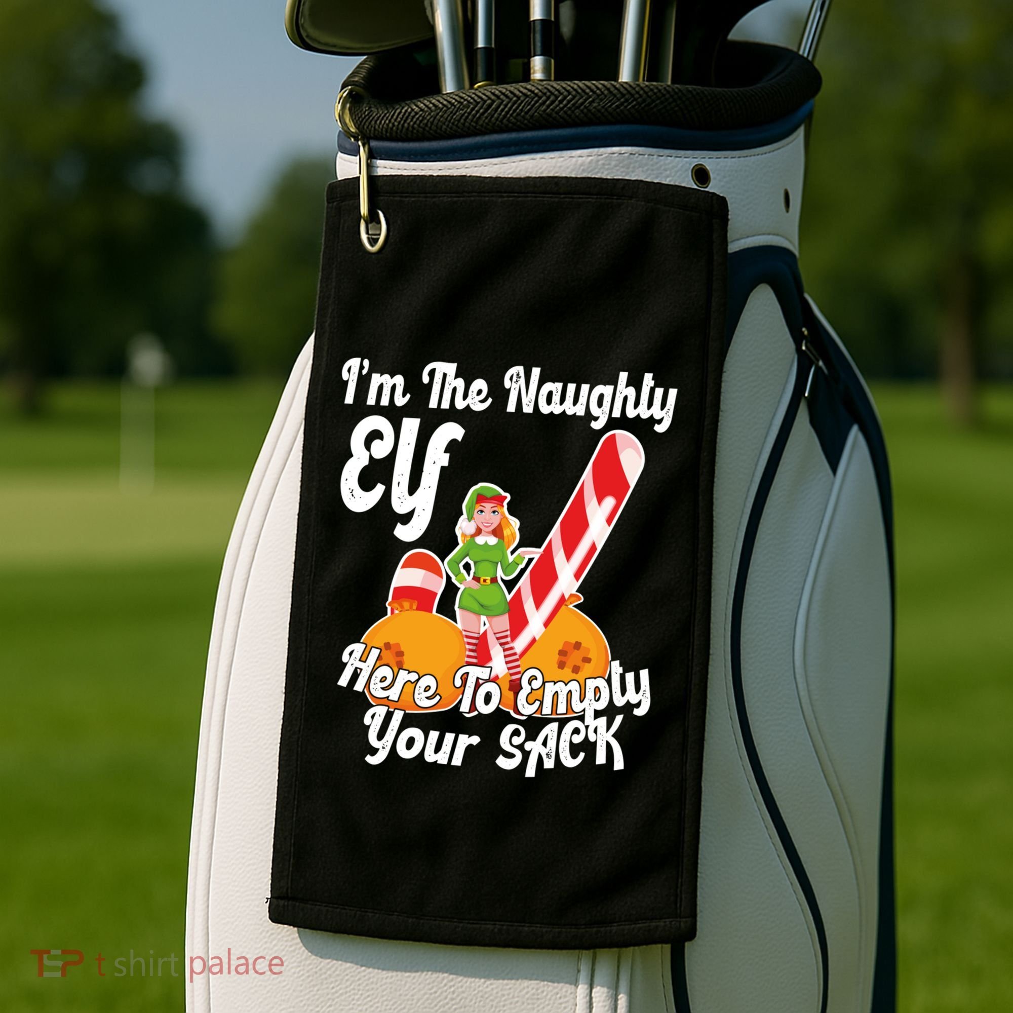 Sexy Elf Here Empty Your Sack Rude Naughty Christmas Candy Funny Gift Golf Towel