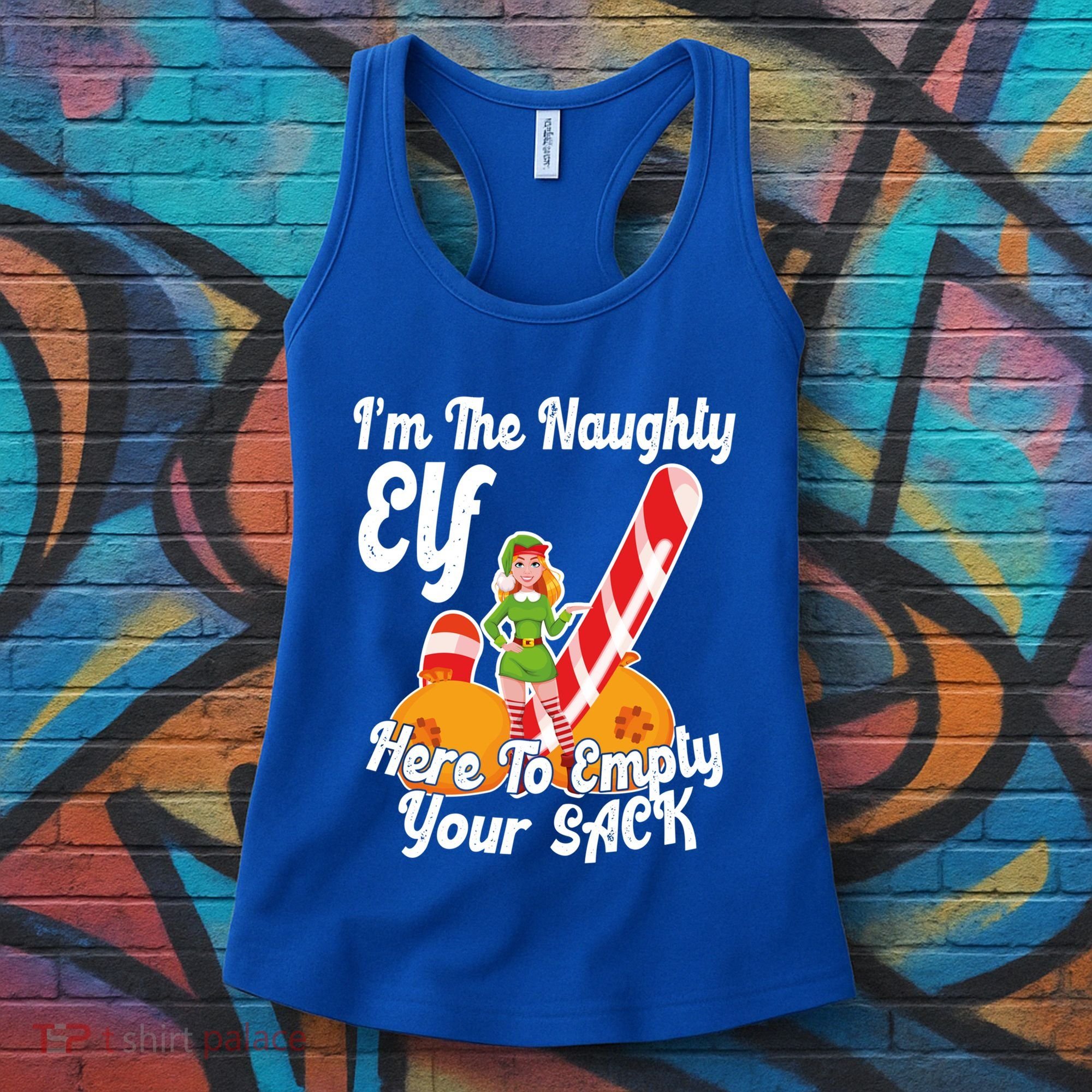 Sexy Elf Here Empty Your Sack Rude Naughty Christmas Candy Funny Gift Women's Tank Top