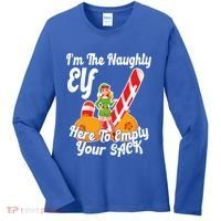 Sexy Elf Here Empty Your Sack Rude Naughty Christmas Candy Funny Gift Women's Long Sleeve Shirt thumb 0
