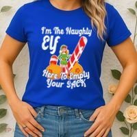 Sexy Elf Here Empty Your Sack Rude Naughty Christmas Candy Funny Gift Women's T-Shirt thumb 2