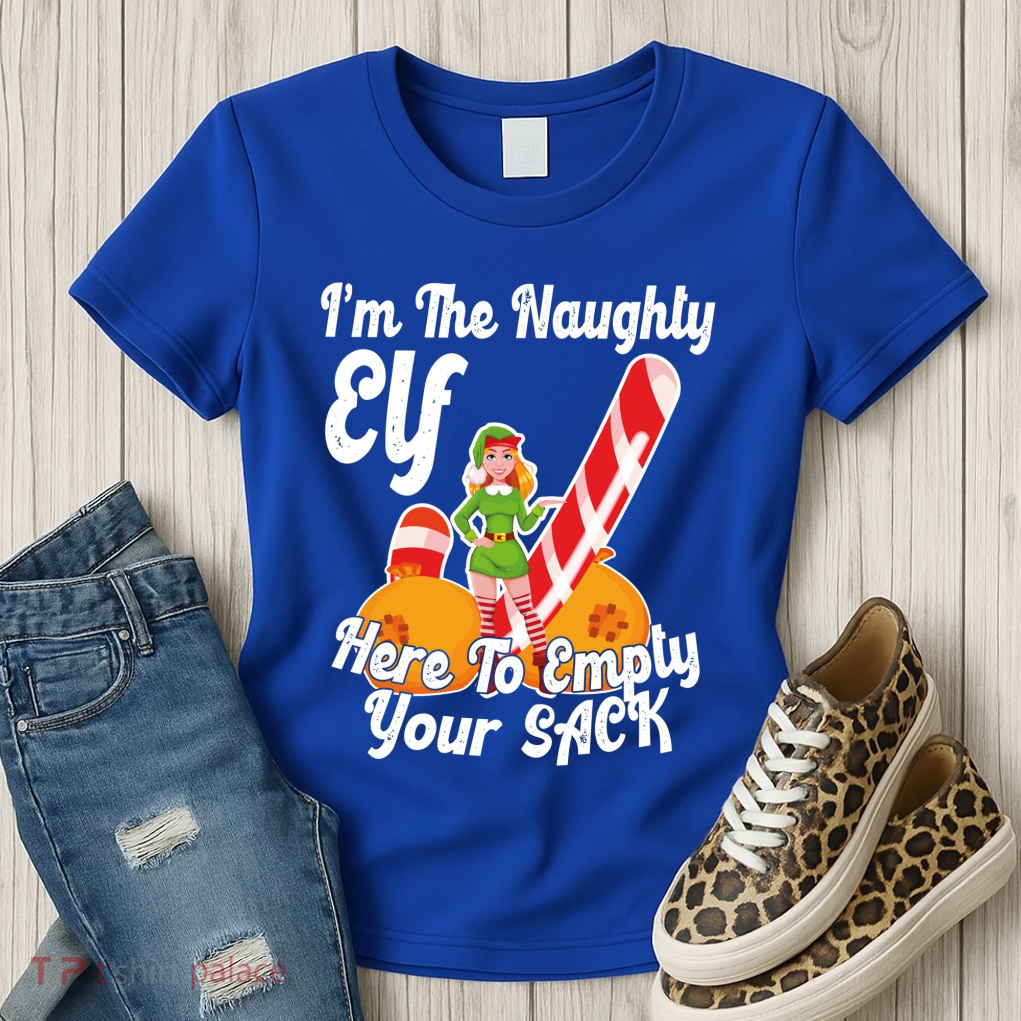 Sexy Elf Here Empty Your Sack Rude Naughty Christmas Candy Funny Gift Women's T-Shirt