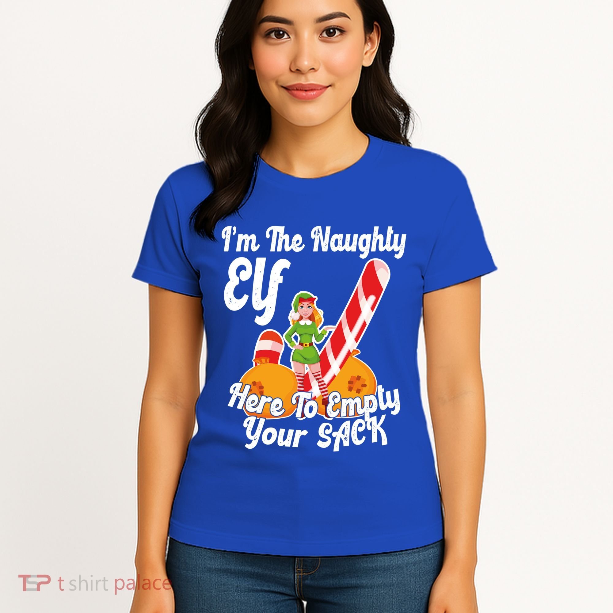 Sexy Elf Here Empty Your Sack Rude Naughty Christmas Candy Funny Gift Women's T-Shirt