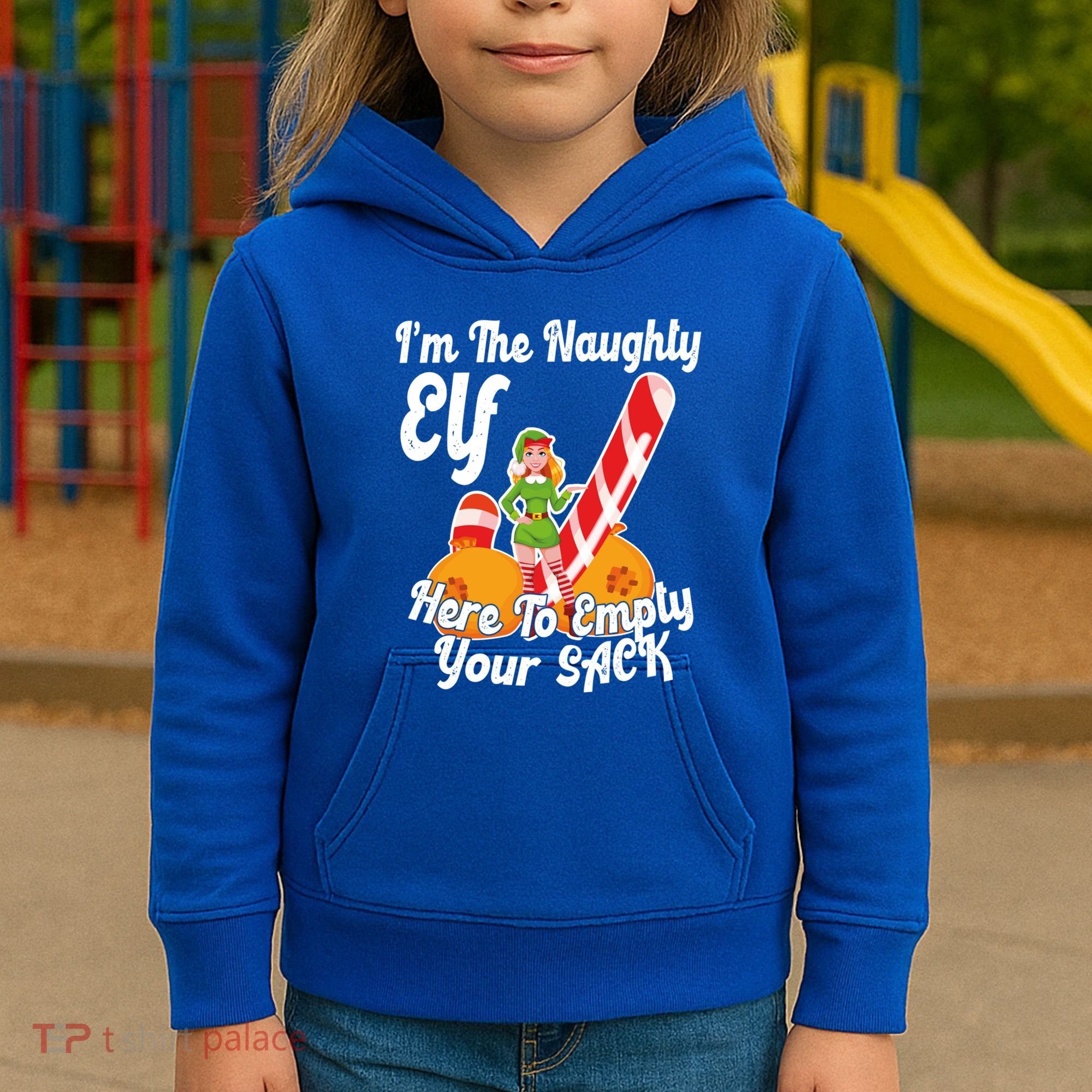 Sexy Elf Here Empty Your Sack Rude Naughty Christmas Candy Funny Gift Kids Hoodie