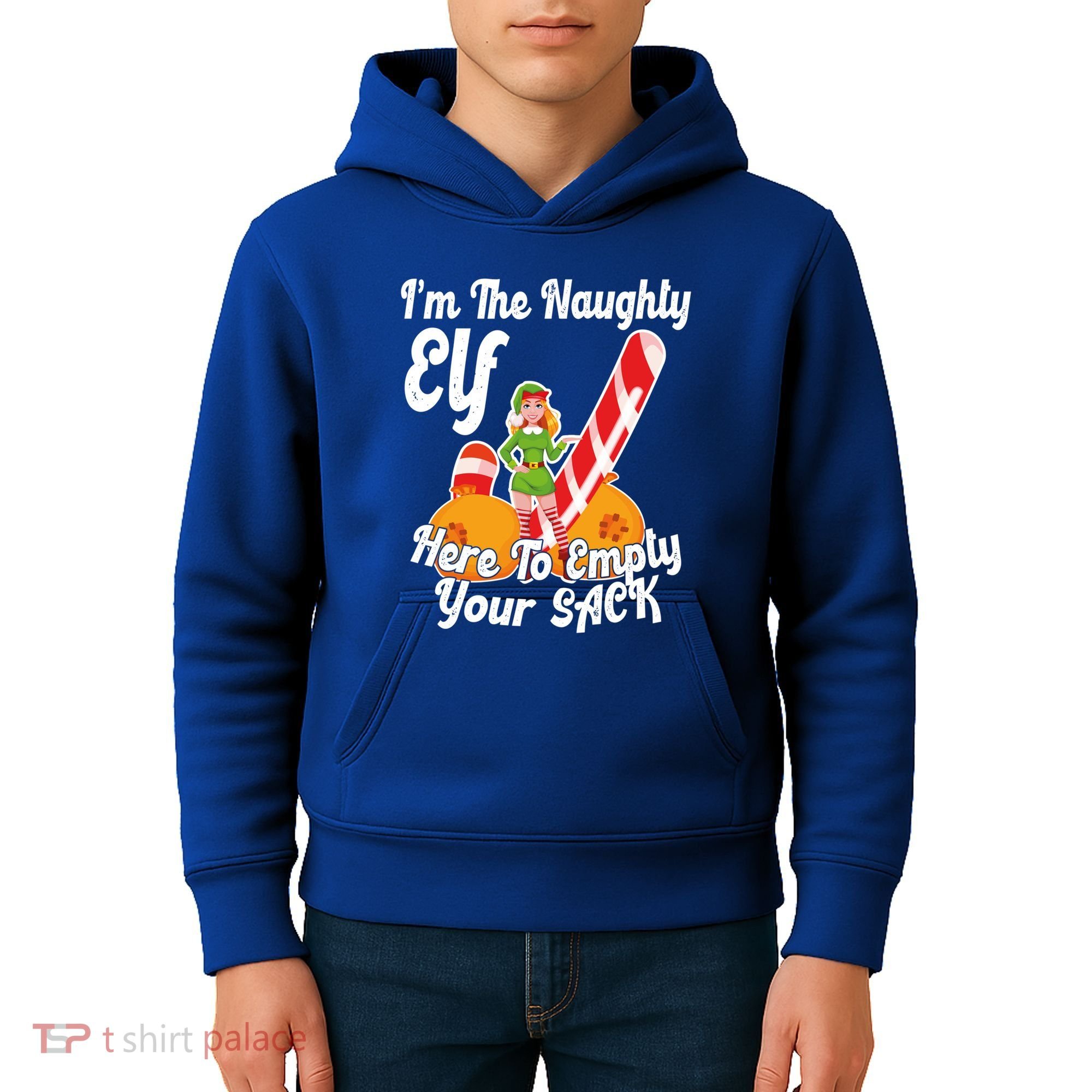 Sexy Elf Here Empty Your Sack Rude Naughty Christmas Candy Funny Gift Kids Hoodie