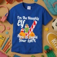 Sexy Elf Here Empty Your Sack Rude Naughty Christmas Candy Funny Gift Kids T-Shirt thumb 3