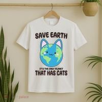 Save Earth It's The Only Planet That Has Cats Funny Cute T-Shirt thumb 2