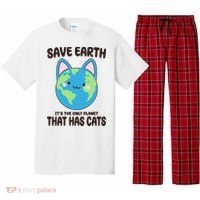 Save Earth It's The Only Planet That Has Cats Funny Cute Pajama Set thumb 0