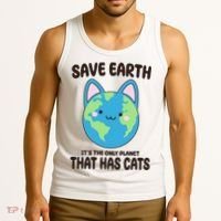 Save Earth It's The Only Planet That Has Cats Funny Cute Tank Top thumb 3